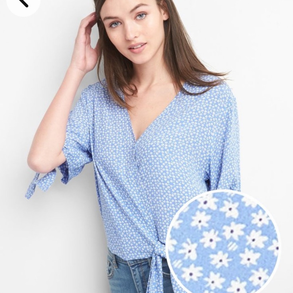 GAP Women’s Short Sleeve Wrap-Front Tie Blouse